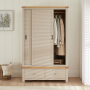 Marbury Putty Grey Painted Double Wardrobe with 2 Sliding Doors & 2 Drawers