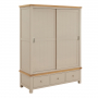 Marbury Putty Grey Painted Large Double Wardrobe with 2 Sliding Doors & 3 Drawers