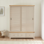 Marbury Putty Grey Painted Large Double Wardrobe with 2 Sliding Doors & 3 Drawers