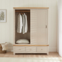 Marbury Putty Grey Painted Large Double Wardrobe with 2 Sliding Doors & 3 Drawers