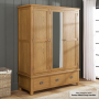 Cotswold Rustic Smoked Oak Triple 3 Door Mirrored Wardrobe with 3 Drawers