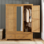 Cotswold Rustic Smoked Oak Triple 3 Door Mirrored Wardrobe with 3 Drawers