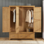 Cotswold Rustic Smoked Oak Triple 3 Door Mirrored Wardrobe with 3 Drawers