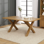 Cotswold Rustic Smoked Oak 1.8m Dining Table with Scoop Linen Dining Chairs x 4 qty