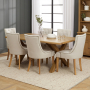 Cotswold Rustic Smoked Oak 1.8m Dining Table with Scoop Linen Dining Chairs x 6 qty