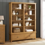 Cotswold Rustic Smoked Oak Grand Double Library Bookcase with 2 Drawers