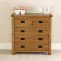 Rustic Oak 2 over 3 Drawer Chest of Drawers