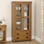 Rustic Oak Glazed 2 Door 2 Drawer Tall Display Cabinet Unit