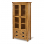 Rustic Oak Glazed 2 Door 2 Drawer Tall Display Cabinet Unit