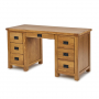 Rustic Oak Double Pedestal Dressing Table and Stool Set