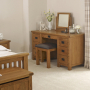 Rustic Oak Double Pedestal Dressing Table Mirror and Stool Set