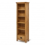 Rustic Oak Tall Narrow Alcove Adjustable 5 Shelf Bookcase with Drawer