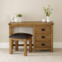 Rustic Oak Pedestal Dressing Table and Stool Set