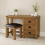 Rustic Oak Pedestal Dressing Table and Stool Set