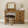 Rustic Oak Pedestal Dressing Table Mirror and Stool Set