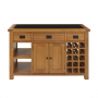 Rustic Oak Large Kitchen Island with Black Granite Top