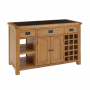 Rustic Oak Large Kitchen Island with Black Granite Top