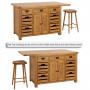 Rustic Oak Large Kitchen Island with Bar Top (4 Seater)