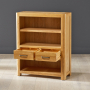 Soho Oak Curved Small Compact Low Bookcase with 2 Drawers