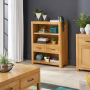 Soho Oak Curved Small Compact Low Bookcase with 2 Drawers