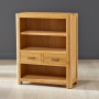 Soho Oak Curved Small Compact Low Bookcase with 2 Drawers