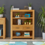 Soho Oak Curved Small Compact Low Bookcase with 2 Drawers