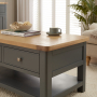 Marbury Slate Grey Painted 2 Drawer Coffee Table with Shelf