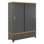 Marbury Slate Grey Painted Large Double Wardrobe with 2 Sliding Doors & 3 Drawers