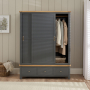 Marbury Slate Grey Painted Large Double Wardrobe with 2 Sliding Doors & 3 Drawers