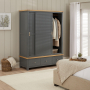 Marbury Slate Grey Painted Large Double Wardrobe with 2 Sliding Doors & 3 Drawers