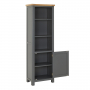 Marbury Slate Grey Painted Tall Narrow Bookcase with 1 Door Cupboard