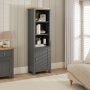 Marbury Slate Grey Painted Tall Narrow Bookcase with 1 Door Cupboard