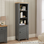 Marbury Slate Grey Painted Tall Narrow Bookcase with 1 Door Cupboard