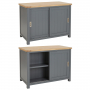 Marbury Slate Grey Painted Kitchen Island Counter with Breakfast Bar Table Top (2 Seater)