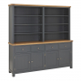 Marbury Slate Grey Painted Extra Large 4 Door Sideboard with Grand Bookcase Dresser Top