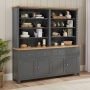 Marbury Slate Grey Painted Extra Large 4 Door Sideboard with Grand Bookcase Dresser Top