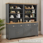 Marbury Slate Grey Painted Extra Large 4 Door Sideboard with Grand Bookcase Dresser Top