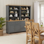 Marbury Slate Grey Painted Extra Large 4 Door Sideboard with Grand Bookcase Dresser Top