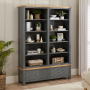 Marbury Slate Grey Painted Grand Double Library Bookcase with 2 Drawers