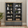 Marbury Slate Grey Painted Grand Double Library Bookcase with 2 Drawers