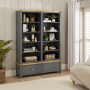 Marbury Slate Grey Painted Grand Double Library Bookcase with 2 Drawers