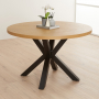 Industrial Parquet Natural Oak 120cm Round Dining Table with Black Starburst Legs – 4 to 6 Seater