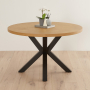 Industrial Parquet Natural Oak 120cm Round Dining Table with Black Starburst Legs – 4 to 6 Seater