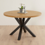 Industrial Parquet Natural Oak 120cm Round Dining Table with Black Starburst Legs – 4 to 6 Seater