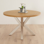 Industrial Parquet Natural Oak 120cm Round Dining Table with Grey Starburst Legs – 4 to 6 Seater