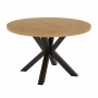 Industrial Parquet Limed Oak 120cm Round Dining Table with Black Starburst Legs – 4 to 6 Seater