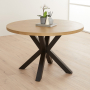 Industrial Parquet Limed Oak 120cm Round Dining Table with Black Starburst Legs – 4 to 6 Seater