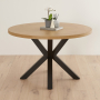 Industrial Parquet Limed Oak 120cm Round Dining Table with Black Starburst Legs – 4 to 6 Seater