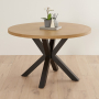 Industrial Parquet Limed Oak 120cm Round Dining Table with Black Starburst Legs – 4 to 6 Seater