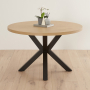 Industrial Parquet White Oak 120cm Round Dining Table with Black Starburst Legs – 4 to 6 Seater